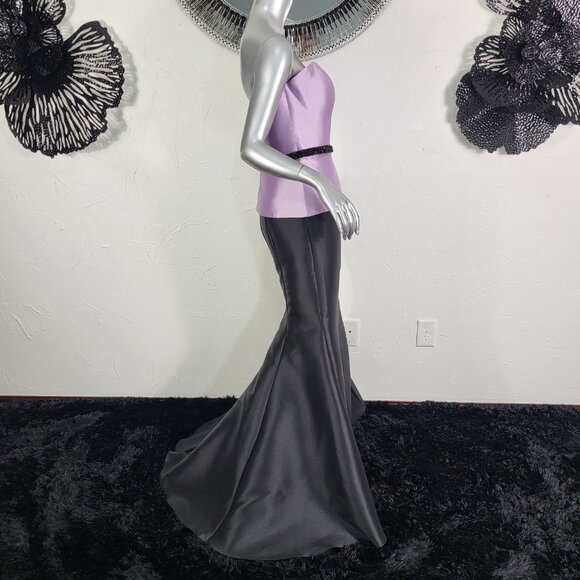 NWT~$685~FERIANI COUTURE~10~LILAC BLACK STRAPLESS BEADED MERMAID TRUMPET DRESS - Picture 8 of 16